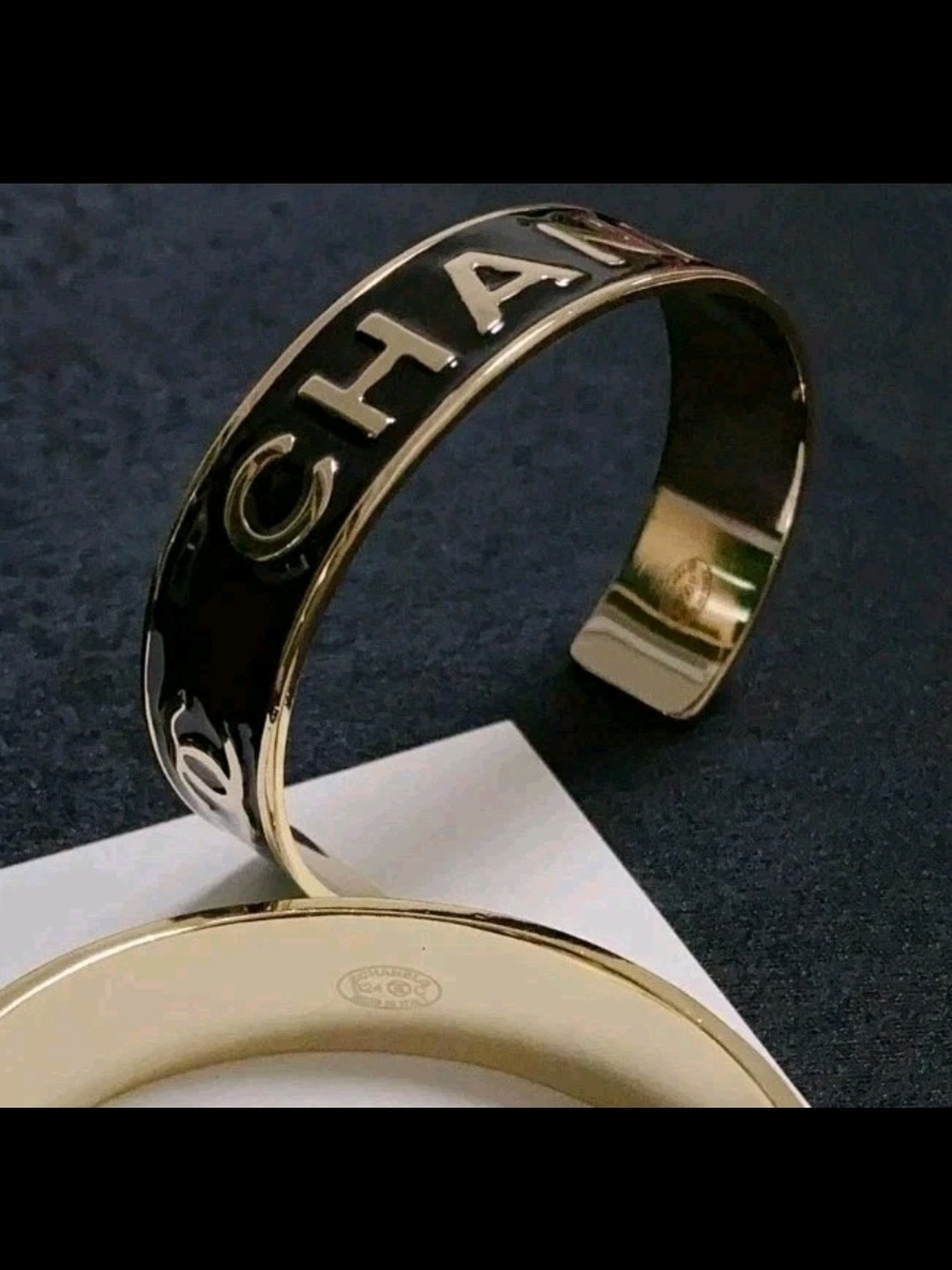 Chanel Black&Gold Open Wide Cuff Bracelet- pre owned -1 owner- ca usa